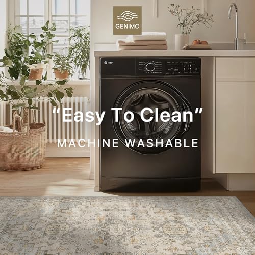 GENIMO Runner Rug 2x10 Machine Washable Non Slip Vintage Hallway Runner Rug, Low Pile Lightweight Rugs for Indoor Entryway, Hallway, Kitchen and Corridor, Antique Taupe