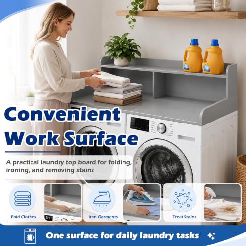 Image of Royxen Laundry Countertop with Storage Universal Fit, Washer and Dryer Countertop with Shelf, Laundry Room Storage, 2-Tier Shelf (Grey)