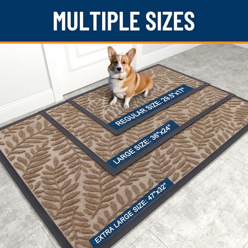 Image of OLANLY Door Mat Indoor Outdoor Entrance, 29.5x17, Waterproof All-Weather All-Season Doormat, Sturdy Natural Rubber, Stain and Fade Resistant, Low Profile, Easy Clean Patio Entryway Mat, Light Brown