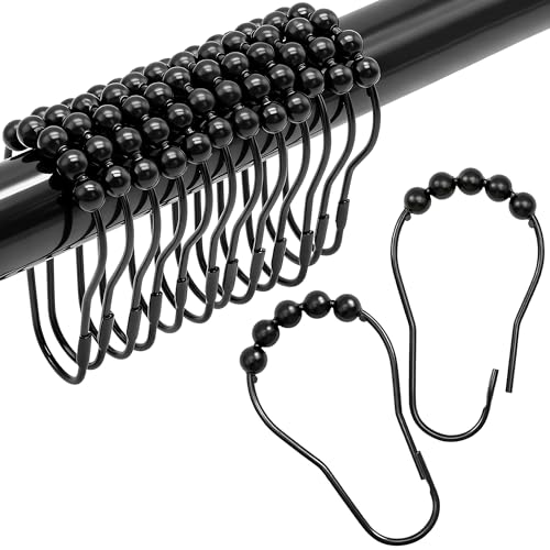 Shower Curtain Hooks Rings 12 Pcs Decorative Rustproof Metal Shower Hooks for Shower Curtain Free Sliding Shower Hooks for Bathroom Shower Rods Easy Snap Shower Rings for Curtain (Black)