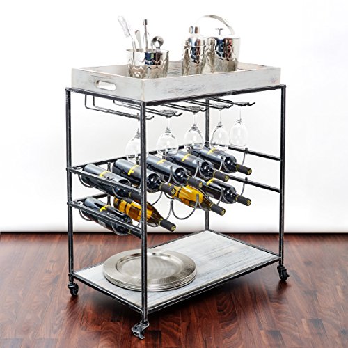 Old Dutch "Avalon" Wine And Serving Cart, Antique Pewter /Barnwood Gray, 28" X 16" X 32" #TOP1
