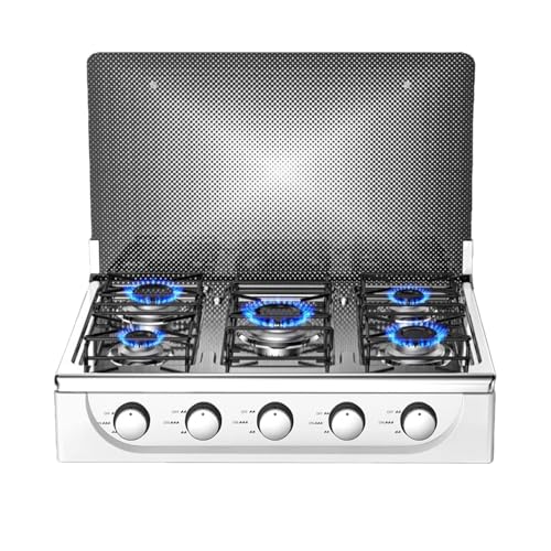 Wintem - Wintem - Table de cuisson 5 feux avec couvercle en cristal et grille en fonte, puissance élevée, design élégant, usage domestique et professionnel, allumage facile, structure robuste et sûre