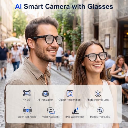 HBVV AI Smart Glasses with Camera, 8MP HD Video & Photo Capture, Real-Time Translation, Object Recognition, AI Voice Assistant, Open-Ear Audio, Bluetooth Calling, Single-Point Touch — view 2
