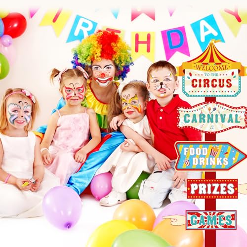 Image of Hooqict 20 Pieces Carnival Decorations Circus Theme Party Directional Signs Carnival Party Signs Welcome to The Circus for Kids Carnival Birthday Party Decorations Supplies