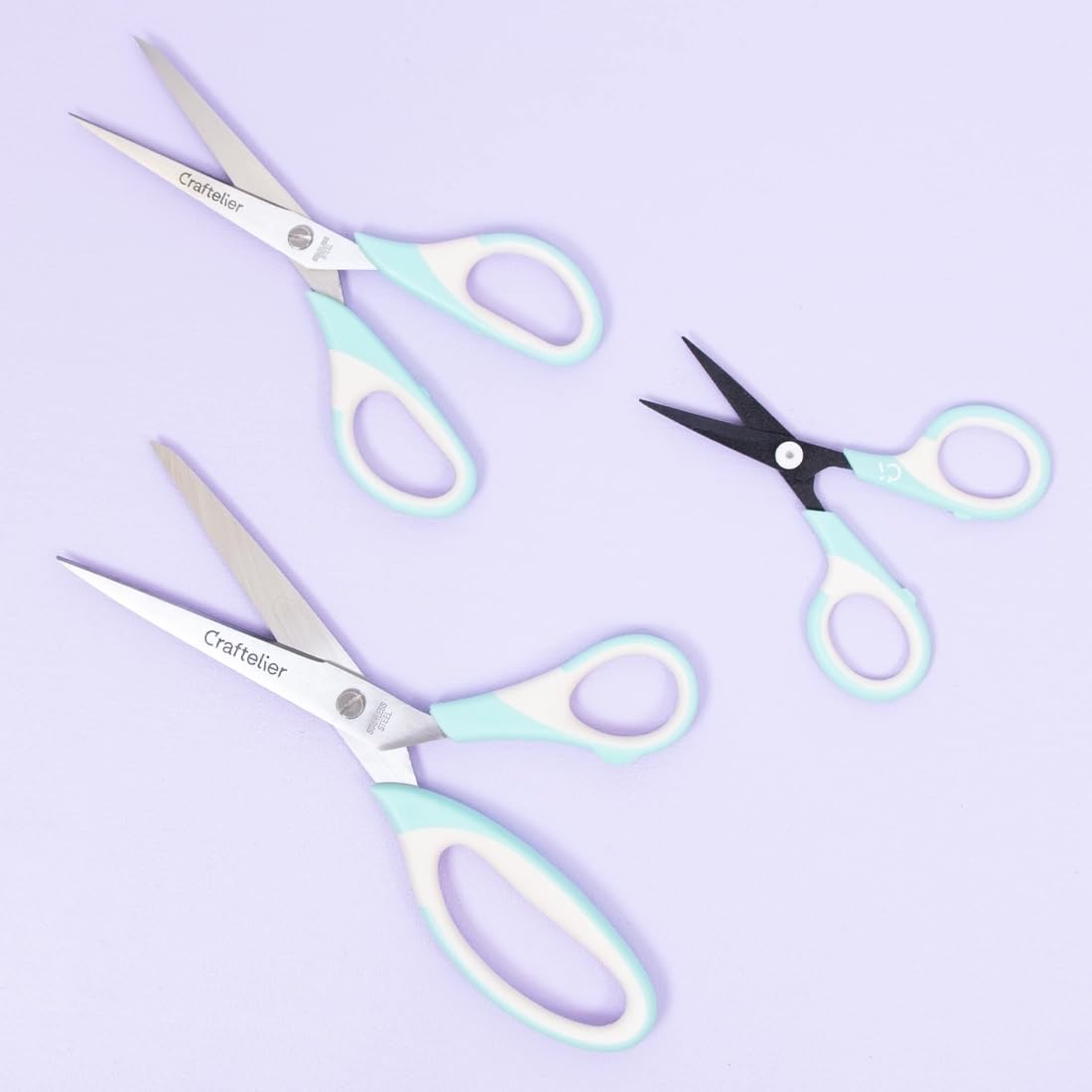 Craftelier - Set of 3 Stainless Steel Scissors in Different Sizes for Crafts - Ergonomic Handle, Turquoise and White - Image 4