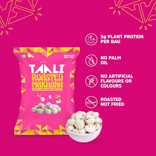 Image of Taali Roasted Makhana | 58 gm (Pack of 9) | Ghee Himalayan Pink Salt | 100% Vegatarian | Gluten Free, No Cholesterol, No Trans-Fat
