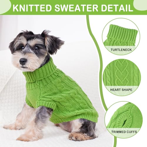 Image of Dog Sweaters Warm Small Dog Sweater Winter Dog Clothes Chihuahua Sweaters Cute Puppy Sweater Cable Knit Pet Clothes Christmas Dog Outfit Cat Sweater (Green, Small)