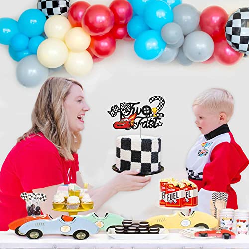 Two Fast Cake Topper, Race Car Birthday Supplies 2Nd Birthday Cake Decoration Race Car Hot Wheel Chequered Flag Themed Party Supplies Decorations(Doubled-Sided) #TOP6