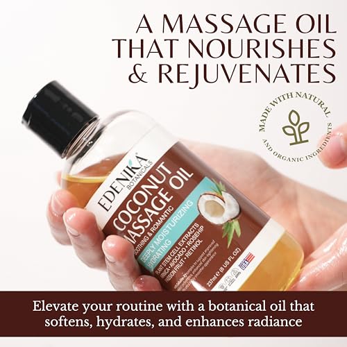 Image of Edenika Botanicals Tropical Coconut Massage Oil for Massage Therapy, Soothing Massage Oil with Coconut & Passion Fruit Oil for Muscle Relaxing, Skin Moisturizing & Hydrating, 2-Pack