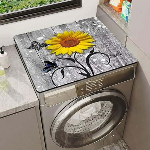 FANSU Cubierta Superior para Lavadora, Estilo Tabla de Madera Protector Superior para Lavadora Absorbente Secado Rápido Cubierta para Secadora Antipolvo Funda Secadora (Girasol,50x60cm)