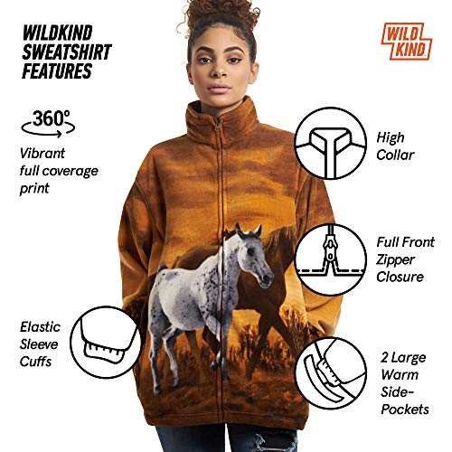 TrailCrest Men's Women's Sweater Jacket Full Zip Fleece Horses Wildlife Sweatshirt Wildkind