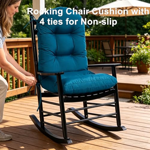 Image of QILLOWAY Outdoor High Back Chair Cushion for Adirondack, All Weather Rocking Chair Cushions Thick Padded Replacement for Patio Furniture,Peacock Blue