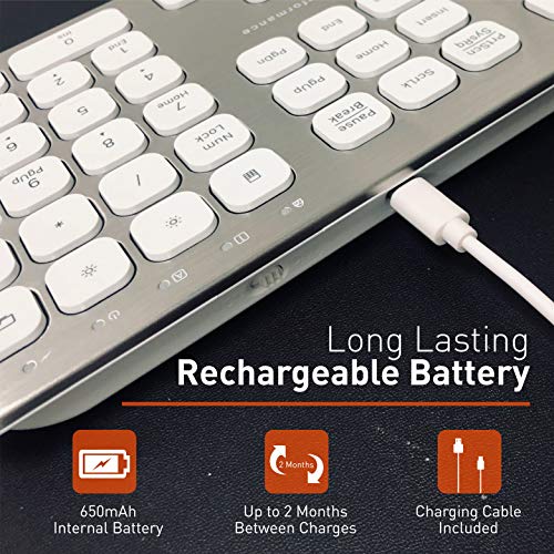 X9 Performance Slim 2.4G USB Wireless Keyboard for Laptop or Computer - Designed for Windows - 110 Key Layout with Numeric Keypad and 17 Shortcut Keys - Rechargeable PC Keyboard Wireless - Aluminum