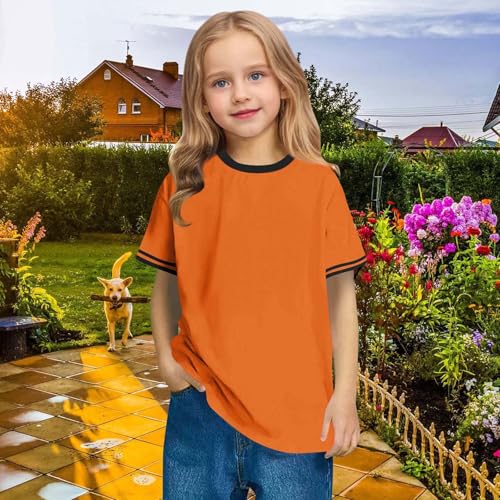 3-14 Years Girls Short Sleeve T Shirts Kids Summer Crewneck Color Block Tops Fashion Tees Loose Casual Basic Blouse3