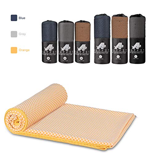 AUTFIT Juego de Toallas de Microfibra para Deportes Toalla de Viaje Toalla de baño Toalla de Playa para Viajes Fitness Yoga Sauna Secado rápido Suave Naranja L (180 x 75 CM)