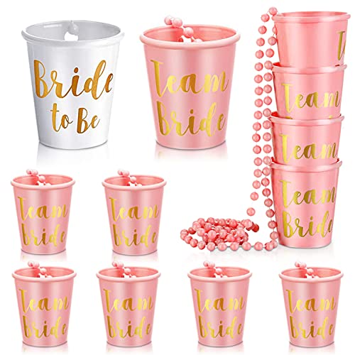 LIVESTN Addio al Nubilato Bicchieri da Shot, 12 Pezzi Plastica Collana in Vetro da Sposa Bicchierini con Collane Accessori Team Bride Collana di Bicchierini per Addio al Nubilato e Sposa