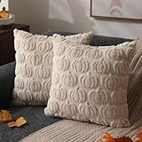 DFXSZ Fall Pillow Covers 18x18 Set of 2 Fall Decorations Autumn Beige Pumpkin Throw Pillow Cases Soft Plush Faux Fur Wool Couch Cushion Case for Chair Sofa Bedroom Living Room Home Decor PTK02B18
