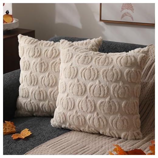 DFXSZ Fall Pillow Covers 20x20 Set of 2 Fall Decorations Autumn Beige Pumpkin Throw Pillow Cases Soft Plush Faux Fur Wool Couch Cushion Case for Chair Sofa Bedroom Living Room Home Decor PTK02B20