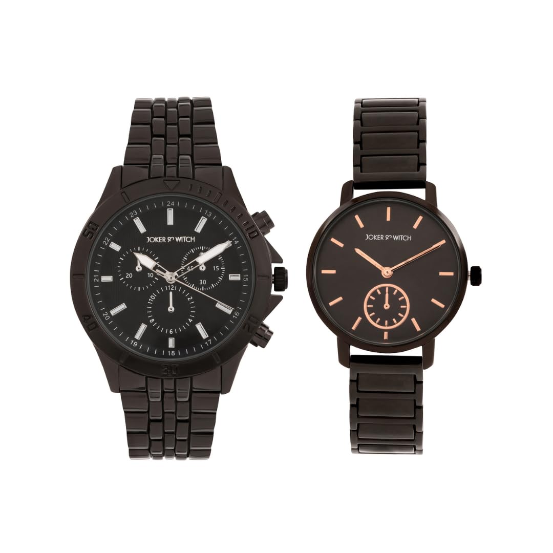 joker & witch Stainless Steel Viola And Will Couple Analogue Watches, Brown Dial, Black Band-picture-13