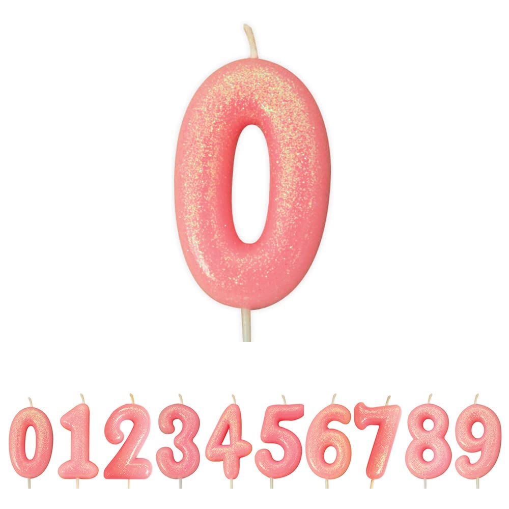 Anniversary House Metallic Colourful Pink Glitter Number 0 Cake Candle for Birthday and Anniversary Decorations - Elegant Birthday Candle for Cake - Stylish Silver Number Candle Topper 7 cm โ image 1