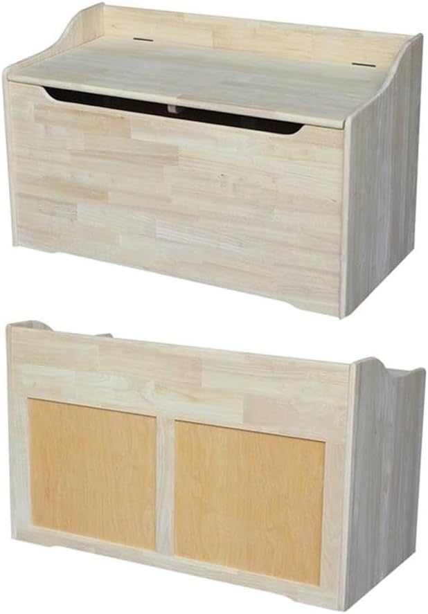 Pemberly Row 37" Solid Wood Toy Storage Box, Natural Finish, Butcher Block Surface, 2 Safety Hinges, CPSIA Compliant, 38" W x 23" H x 19" D, Durable Design for Kids' Room or Playroom Organization