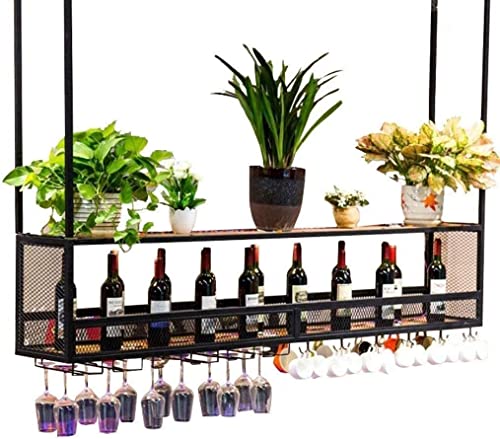 Casiers à vin de plafond en bois et métal avec support de verre pour cuisine