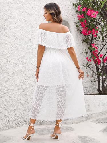 Image of Atnlewhi Womens Vintage Lace Floral Off Shoulder Elegant Swing Dresses A-line Mini Dress for Party Cocktail Wedding