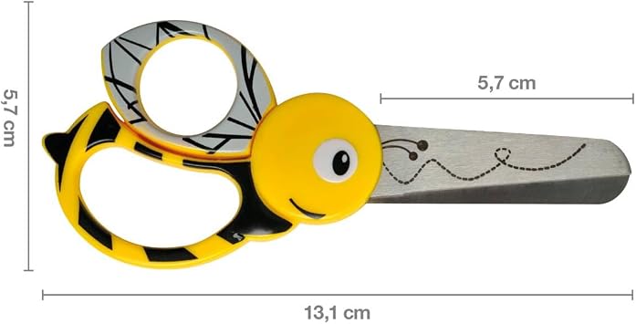 Fiskars Çocuk hayvan makası arı motifli, 4 yaşından itibaren, uzunluk: 13 cm, sağ ve sol elini kullananlar için, paslanmaz çelik bıçak/plastik saplar, sarı, 1003747