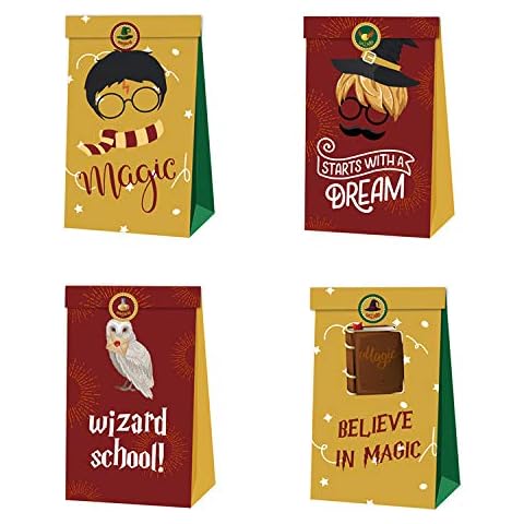 12pcs Party Gift Bag Party Birthday Candy Bags Paper Bag Reusable Party Boxes with Sticker for Theme Birthday Give Aways Supplies for Children Toddlers Wedding Festival Cover