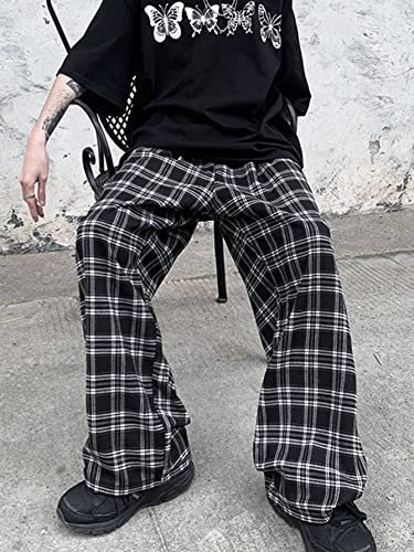 OYOANGLE Men's Plaid Print Drawstring Waist Straight Leg Long Pants with Pocket Y2k Streetwear Cargo Pants4
