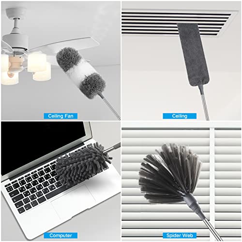 Microfiber Feather Duster 9Pcs - Extendable & Bendable Dusters With Long Extension Pole, Washable Lightweight Dusters For Cleaning Ceiling Fan, High Ceiling, Blinds, Furniture, Cars #TOP5