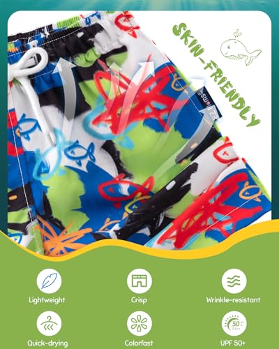 EZ Moms Boys Swim Trunks with Compression Liner Stretch Toddler Swim Shorts Quick Dry Anti-Chafe Boys Board Shorts 2-12T3