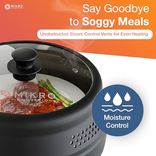 Image of Mikro Innovations Glass & Silicone Microwave Splatter Cover - Tall and Collapsible Design that fits 6-10.5in Plates and Bowls - Space Saving, BPA Free & Dishwasher Safe (1, Black, large)