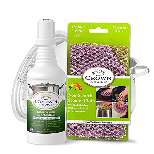 HEAVY DUTY Stainless Steel Pan Cleaner Kit – Shine & Restore Burnt Pots, Pans, Cookware, Silverware, Rust, Stains, Tarnish – 16oz Soft Cleanser and Non Scratch Scouring Scrubber – USA Made HEAVY DUTY Stainless Steel Pan Cleaner Kit – Shine & Restore Burnt Pots, Pans, Cookware, Silverware, Rust, Stains, Tarnish – 16oz Soft Cleanser and Non Scratch Scouring Scrubber – USA Made
