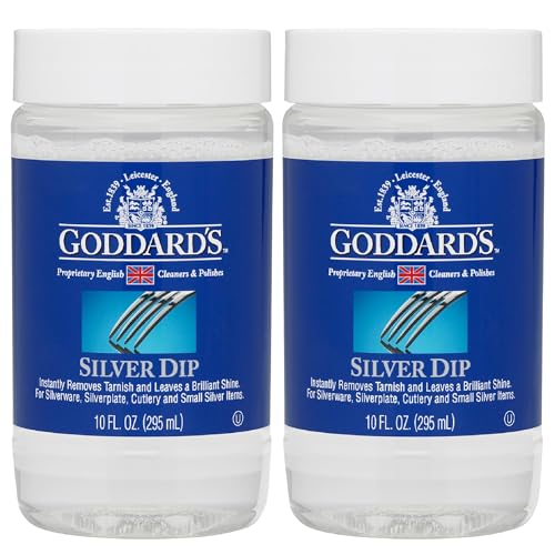 Goddards Silver Dip Cleaner 2 Pack (295ml Each) Instantly Removes Tarnish Cleans Shines & Protects Silver Dip for Silverware Cutlery Jewelry Coins Flatware Silverplate Easy to Use