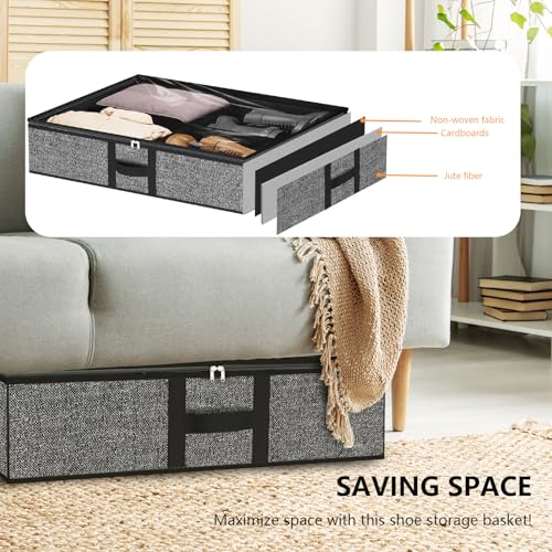 Image of homyfort Under the Bed Shoe Organizer Fits 12 Pairs and 4 Pairs Boots,Sturdy & Breathable Materials,Underbed Storage Solution for Kids Men & Women Shoes,Great Space Saver for Your Closet Set of 2