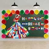 Hispanic Heritage Month Decorations Bulletin Board Set, 69 Pcs Spanish Classroom Decor Door Cover Banner Backdrop with Paper Blooms for Latin American School Office Home Party Supplies