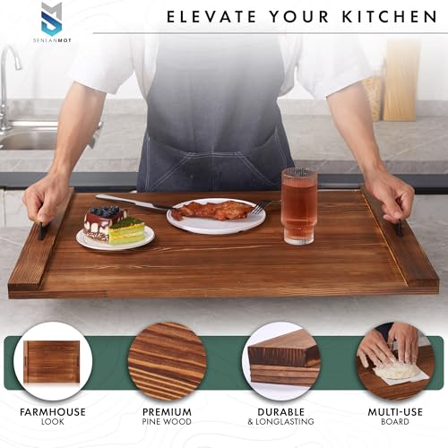 Image of Stove Top Cover for Electric & Gas Stoves - Large Wooden Noodle Board & Cutting Board with Handles - Multi-Functional Decorative Tray for Kitchen Home Accessories 30 inchx21.5 inch