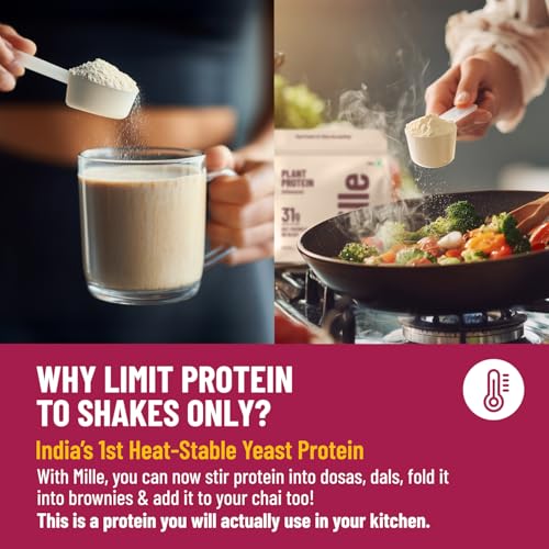 Image of Mille Yeast Protein | 31g Protein | Unflavoured | Made with Fermented Yeast Protein Powder | No Bloat, Vegan, Heat-Stable | Has All 9 Essential Amino Acids | Mixes into Any Dish | 500g