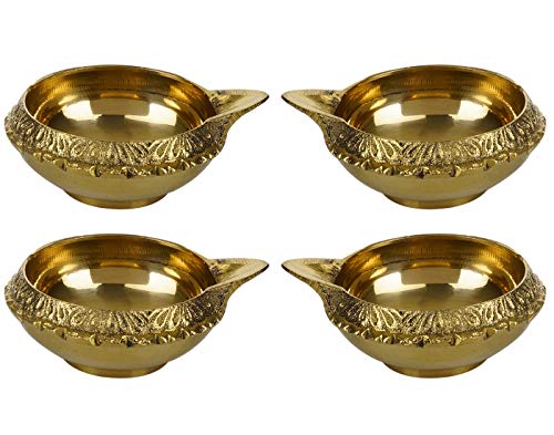 Lampe à huile Diya pour pooja et décoration de maison Frienemy - Lot de 4 Kubera de 5 cm