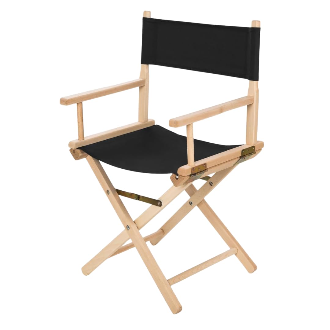 Klappbarer Regiestuhl aus Buchenholz – Regiesessel mit Rückenlehne & schwarzem Bezug, ergonomisch & platzsparend, Holzstuhl bis 120 kg, für Balkon, Garten, Camping, Innen & Außen