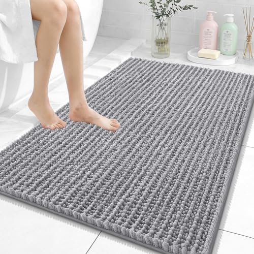 Image of OLANLY Bathroom Rug Mat 40x32, Thick Soft and Absorbent Chenille Bath Mat, Non-Slip Rubber Backing, Machine Washable Quick Dry Bath Rugs for Tub Shower Floor, Home Decor Accessories, Grey