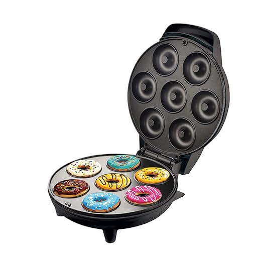 Máquina de café da manhã máquina de donut preto 7 buracos máquina de donut redondo máquina de bolo máquina de pão (Color : Black, Size : 220V)