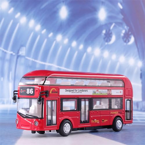 Image of Diecast Metal London Double Decker Bus Open Door Light & Music Model Pull Back School Bus Toys for Boy Kids