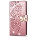 Produktbild iPhone 11 Hülle,iPhone 11 Handyhülle Prägung Glitzer Diamant Schmetterling Blumen Flip Case PU Leder Cover Magnet Schutzhülle Tasche Ständer Handytasche für iPhone 11,SD Diamond Butterfly Rose