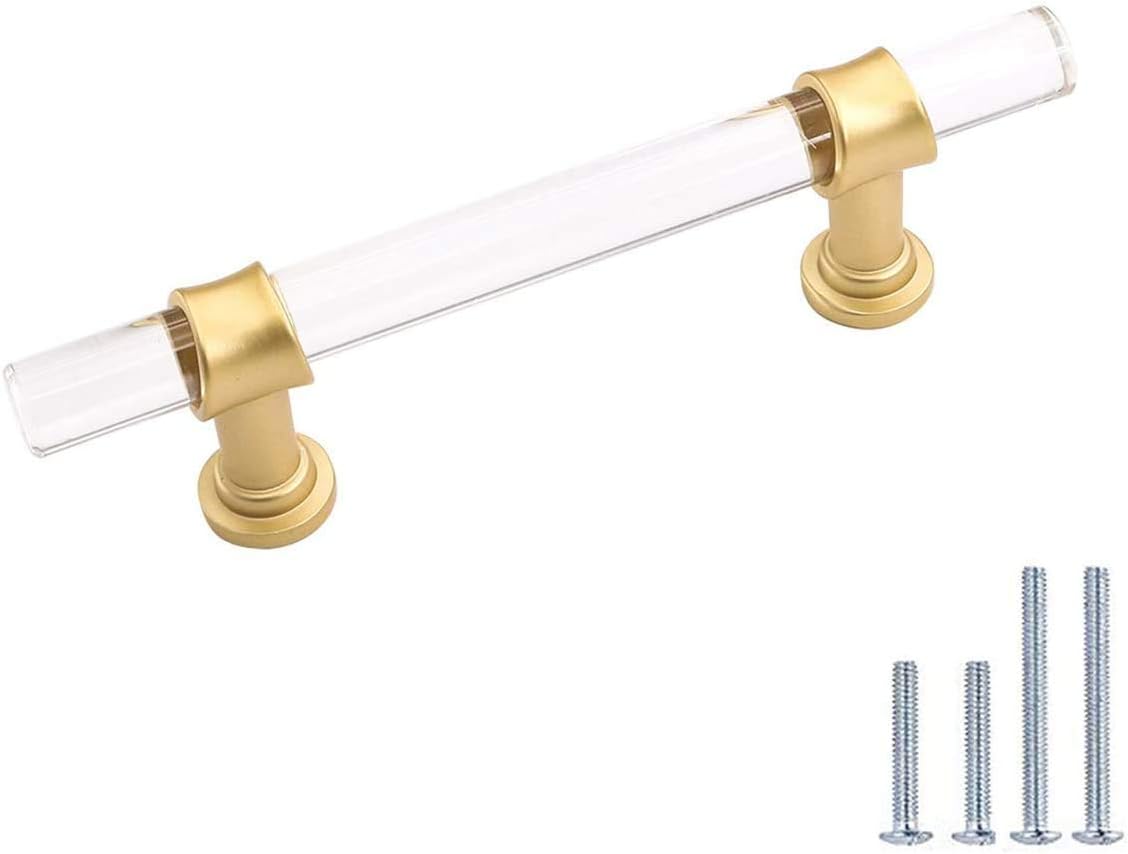 homdiy 5in Brass Cabinet Pulls Brass Acrylic Drawer Pulls - 10 Pack Gold Cabinet Handles Kitchen Cabinet Handles MO9165GD128 Dresser Drawer Pulls Bar Pulls for Cabinets