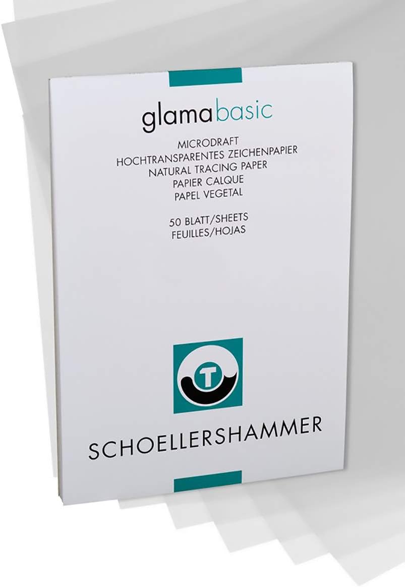 Honsell 25514 Schoellershammer Glama Microdraft Highly Transparent Drawing Paper, DIN A4 Pad of 50 Sheets, 110-115 g/m², for Technical Drawings, Sketches with Pencil, Felt Tip Pen, Ink