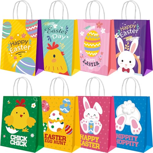Howzcci 12 Pack Easter Gift Treat Bags - 6.3 x 3.3 x 8.2 inch Egg Bunny Chick Colorful Goodie Bag Decorations for Easter Basket Stuffers Party Favor Gifts