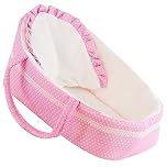 The Magic Toy Shop BiBi Doll Baby Doll Carry Cot up to 15" - Pink Polka Dot Bassinet with Pillow & Carry Handles, Portable Sleeping Carrier Bed for Girls & Boys Aged 18 Months+