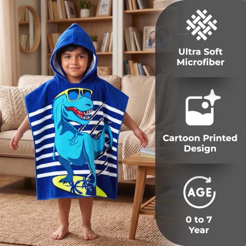 Image of Poncho Towel 120x60 CM, Dinosaur Surf, Royal Blue